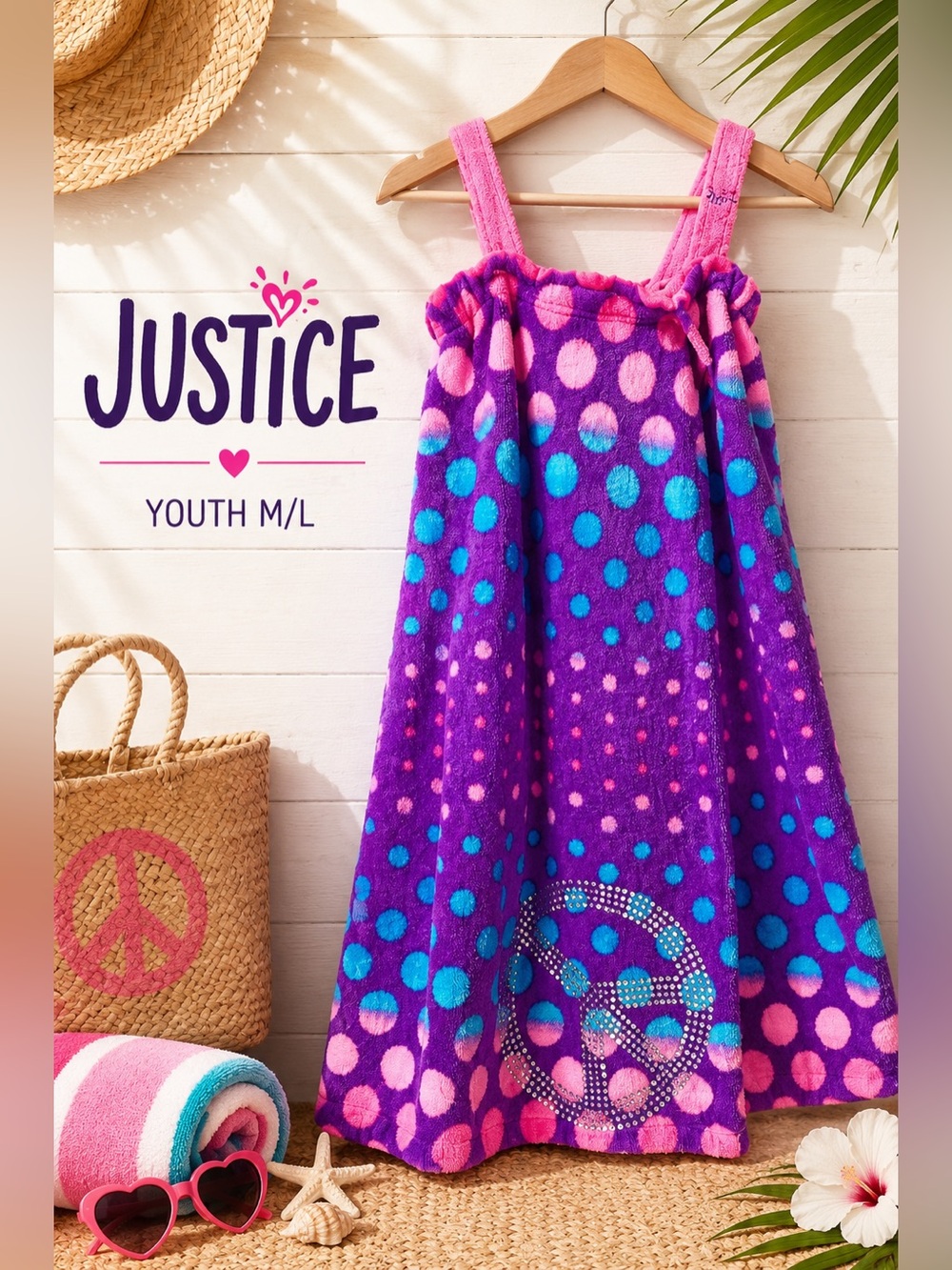 Justice Peace Sign Polka Dot Towel Cover-Up Youth M/L